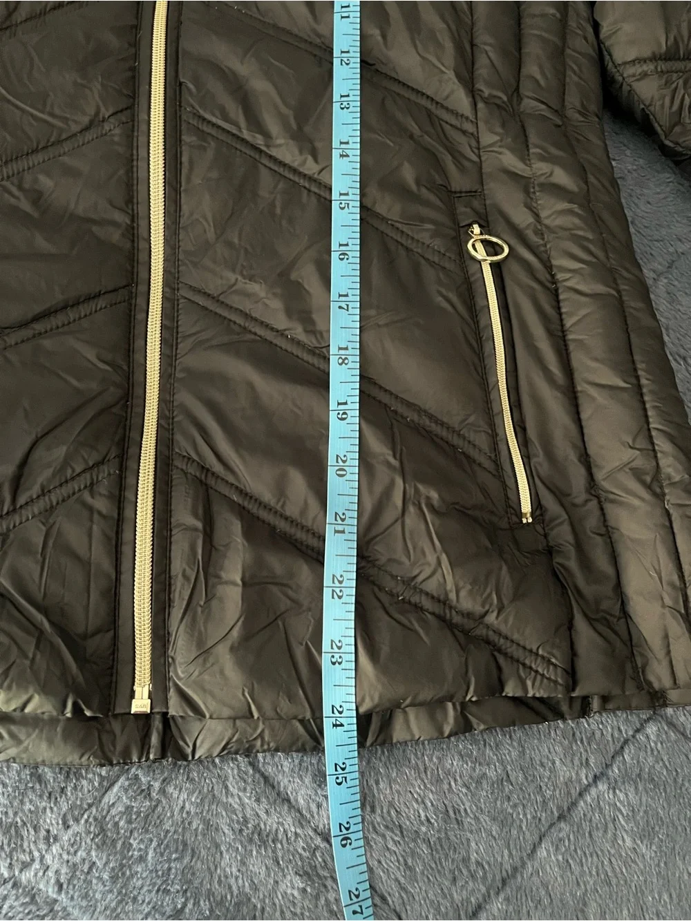 Michael Kors Black Quilted Hooded Puffer Jacket with Gold Zippers